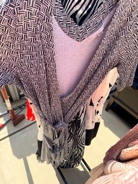 Diane von Furstenberg Black, White & Light Pink Geometric Wrap Dress